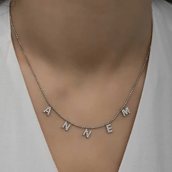 ​Gümüş Annem Yazılı Bayan Kolye SL4527 - Resim 5