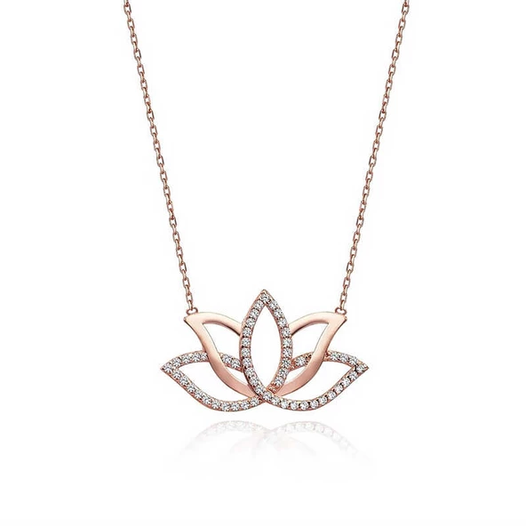 Gümüş Rose Lotus Çiçeği Kolye SL4463 - Resim 2