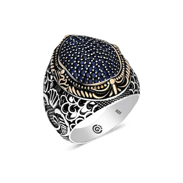 Gümüş Lacivert Zirkon Taşlı Oval Erkek Yüzük  SL4537 ürün görseli