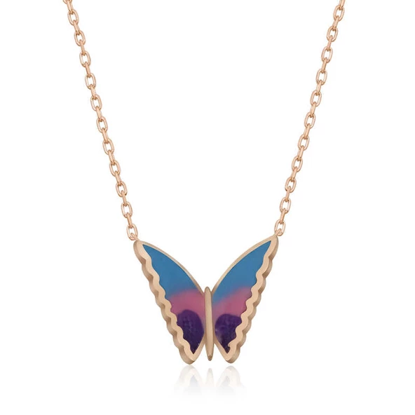 Gümüş Rose Minimal Kelebek Bayan Kolye  SL4266 ürün görseli