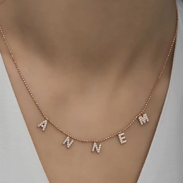 ​Gümüş Rose Annem Yazılı Bayan Kolye SL4526 - Resim 2