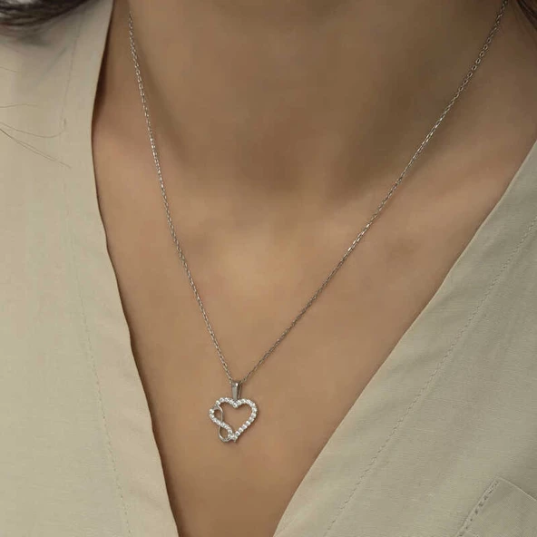 Gümüş Kalpli Sonsuzluk Bayan Kolye  SL4228 - Resim 3