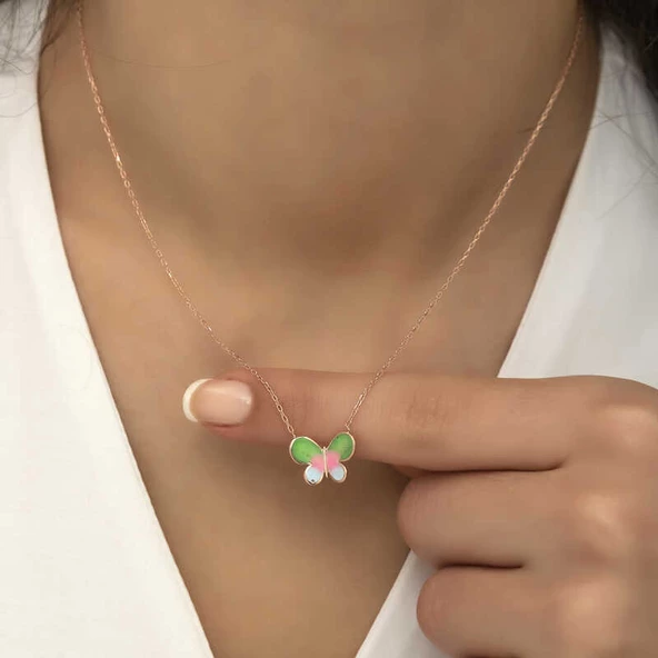 Gümüş Rose Minimal Kelebek Bayan Kolye  SL4267 - Resim 5