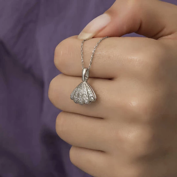 Gümüş İncili İstiridye Bayan Kolye SL4367 - Resim 6