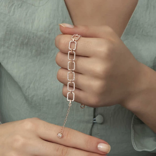 Gümüş Rose Kare Taşlı Bayan Bileklik SL4185 - 4