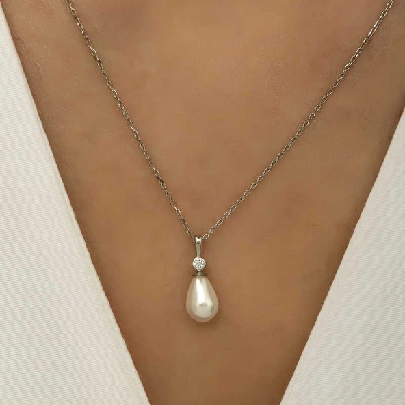 Gümüş Damla İnci Bayan Kolye SL4277 - Resim 3