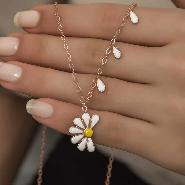 Gümüş Rose Papatya Seviyor Sevmiyor Bayan Kolye  SL4283 - Resim 7