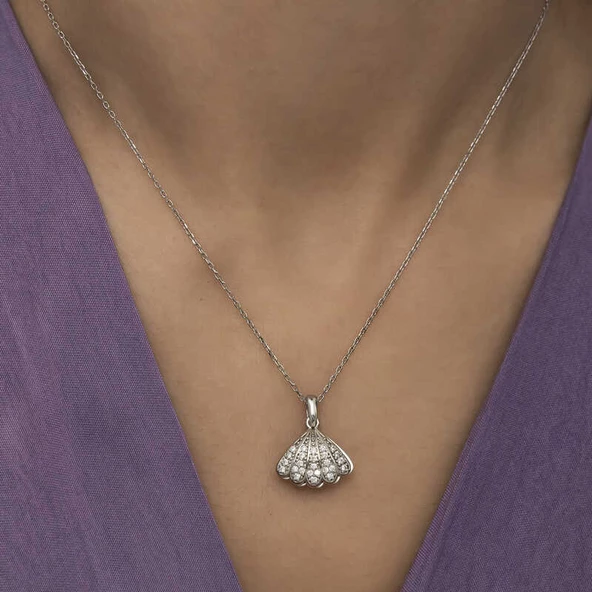 Gümüş İncili İstiridye Bayan Kolye SL4367 - Resim 4