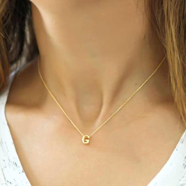 Gümüş Gold 3 Boyutlu G Harf Bayan Kolye SL4230 ürün görseli