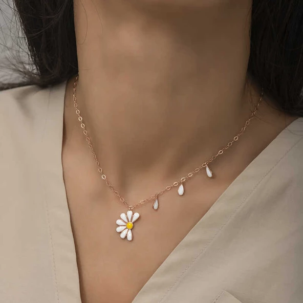 Gümüş Rose Papatya Seviyor Sevmiyor Bayan Kolye  SL4283 - Resim 6