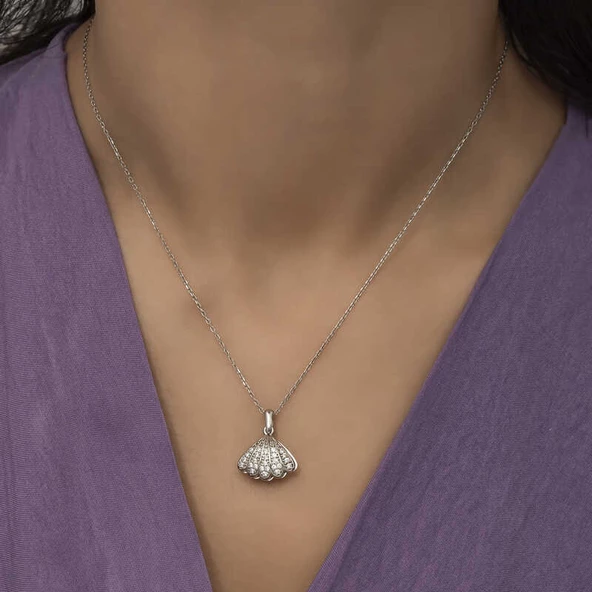 Gümüş İncili İstiridye Bayan Kolye SL4367 - Resim 2