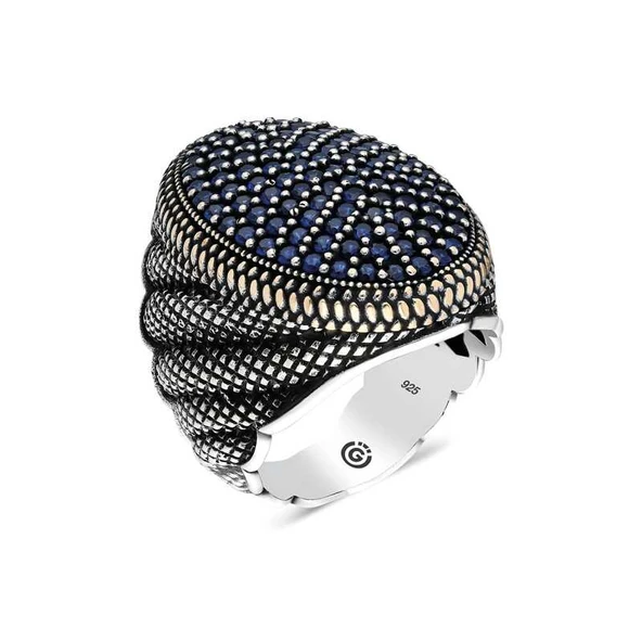 Gümüş Lacivert Zirkon Taşlı Oval Erkek Yüzük  SL4557 - Resim 2