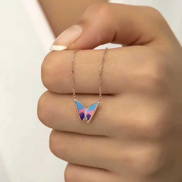 Gümüş Rose Minimal Kelebek Bayan Kolye  SL4266 - Resim 6