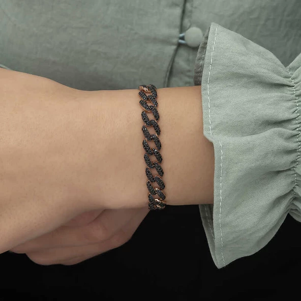 Gümüş Siyah Taşlı Gurmet Bayan Bileklik SL4188 - Resim 6