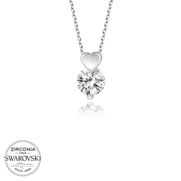 Swarovski Taşlı Gümüş Kalp Tektaş Bayan Kolye SL4209