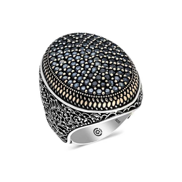 Gümüş Siyah Zirkon Taşlı Oval Erkek Yüzük  SL4560 ürün görseli