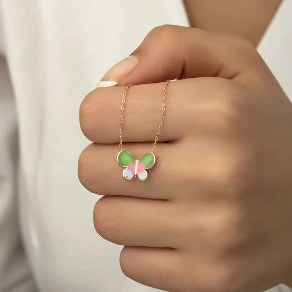 Gümüş Rose Minimal Kelebek Bayan Kolye  SL4267 - Resim 6