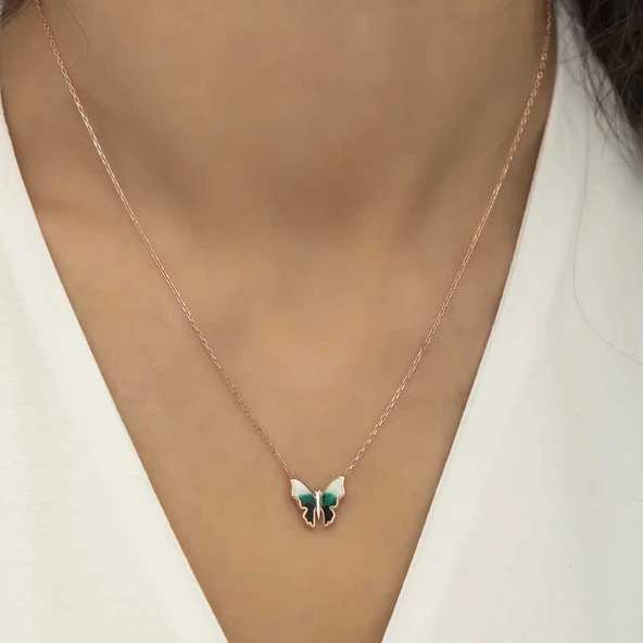 Gümüş Rose Minimal Kelebek Bayan Kolye  SL4269 - Resim 3