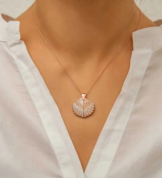 Gümüş Rose Kişiye Özel İstiridye Bayan Kolye SL4370 - Resim 3