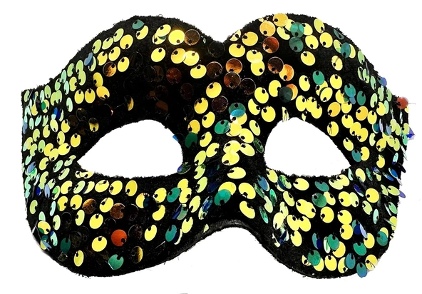 Altın Renk Arkadan Lastikli Pul Payet İşlemeli Balo After Parti Maskesi - Resim 2