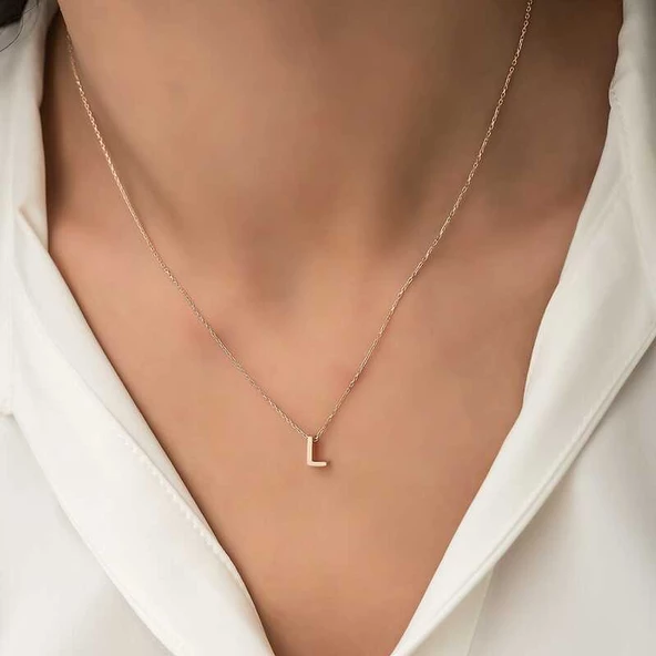 Gümüş Rose 3 Boyutlu L Harf Bayan Kolye SL4247 ürün görseli