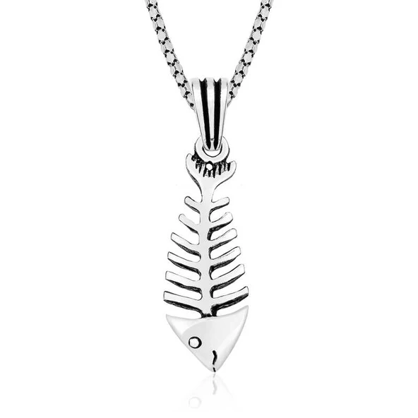 Gümüş Balık İskeleti Kolye SL4399 ürün görseli