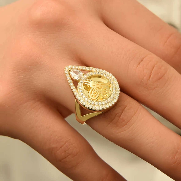 Gümüş Gold Tuğralı Bayan Yüzük  SL4373 - Resim 5