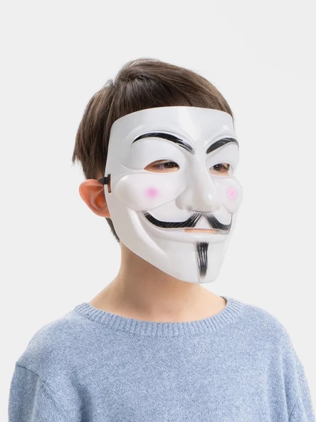 Beyaz Renk Pembe Yanaklı İthal V For Vendetta Maskesi - 3