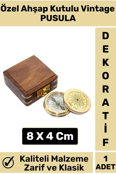 Özel Model Kaliteli Klasik Vintage Erkek Arkadaşa Hediyelik Ev Ofis Dekoratif Ahşap Kutulu Pusula ürün görseli