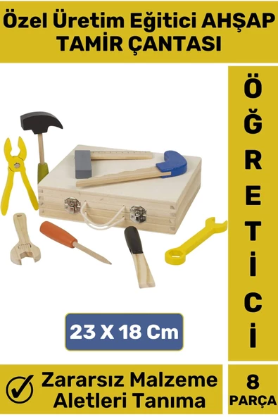 Premium Seri Eğitici El Becerisi Geliştirici Aletleri Tanıma Zararsız Ahşap 8 Parça Tamir Çantası ürün görseli