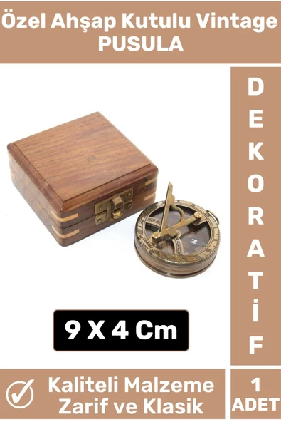 Premium Yüksek Kalite Klasik Vintage Erkek Arkadaşa Hediyelik Ev Ofis Dekoratif Ahşap Kutulu Pusula - 1