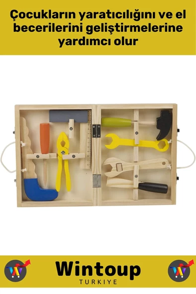 Premium Seri Eğitici El Becerisi Geliştirici Aletleri Tanıma Zararsız Ahşap 8 Parça Tamir Çantası - Resim 2