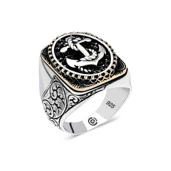 Gümüş Deniz Çapası Oval Erkek Yüzük  SL4604 - Resim 2