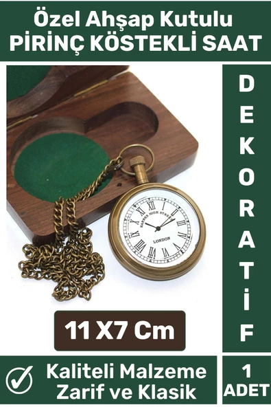 Özel Model Ahşap Kutulu Klasik Vintage Dekoratif Erkek Arkadaşa Hediyelik Pirinç Köstekli Saat ürün görseli