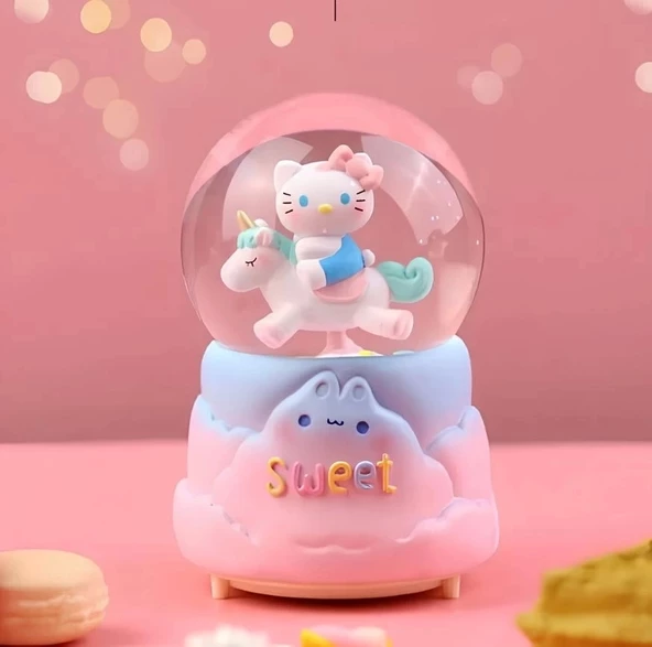 Hello Kitty İçi Dönmeli Püskürtmeli Işıklı Müzikli Kar Küresi Büyük Boy Alk3036 ürün görseli