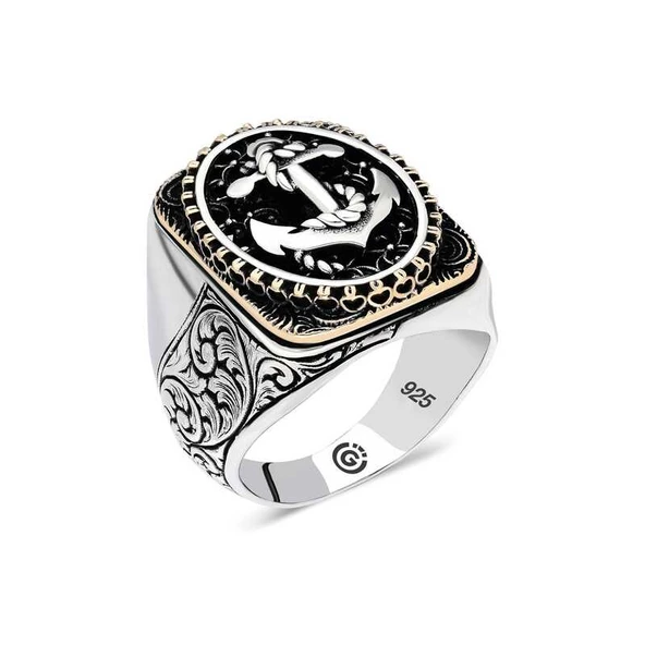 Gümüş Deniz Çapası Oval Erkek Yüzük  SL4604 ürün görseli