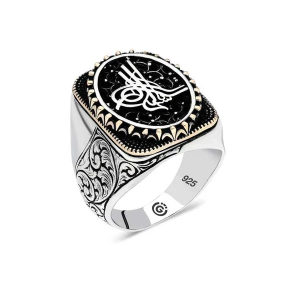Gümüş Tuğra Oval Erkek Yüzük  SL4603 - 1