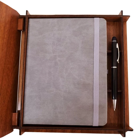 Hediyelik Metal Kalem Ve Çizgili Deri Defter - 9
