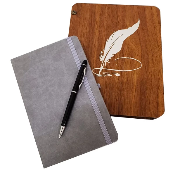 Hediyelik Metal Kalem Ve Çizgili Deri Defter - 6