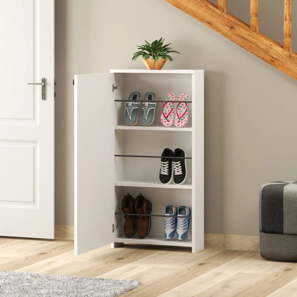 ED PET DİZAYN Braga Kapaklı Ayakkabılık. Geniş iç Hacim. 60x120 cm Beyaz