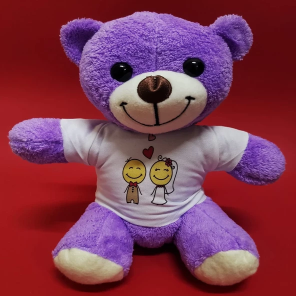 Aşık Çiftler Tişörtlü Mor Peluş Ayıcık - 2