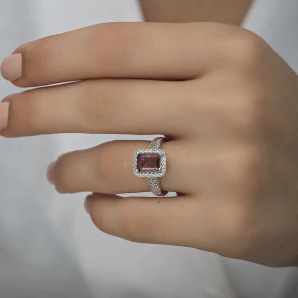 Gümüş Mor Baget Taşlı Kadın Yüzük SL4715 - Resim 3