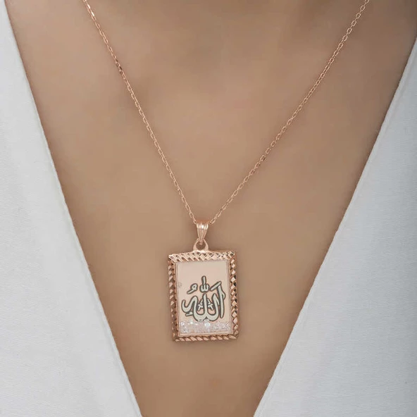 Gümüş Rose Allah Yazılı Kadın Kolye SL4750 - Resim 8