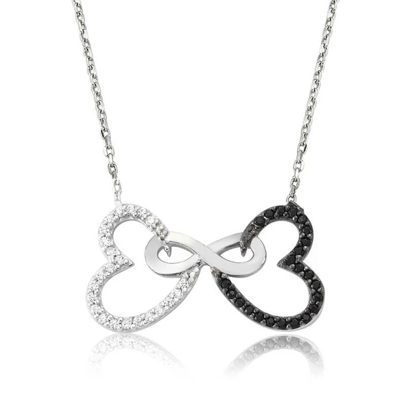 Gümüş İki Kalp Sonsuzluk Kadın Kolye SL4628 ürün görseli