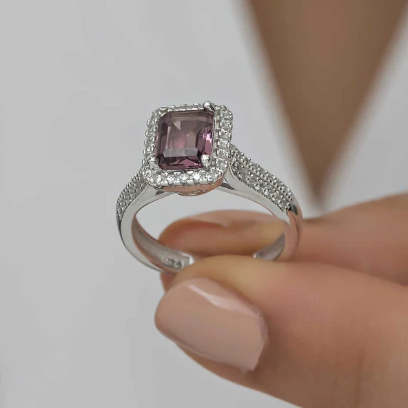 Gümüş Mor Baget Taşlı Kadın Yüzük SL4715 - Resim 7