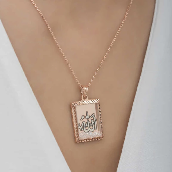 Gümüş Rose Allah Yazılı Kadın Kolye SL4750 - Resim 2