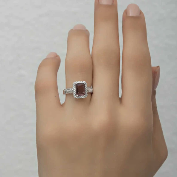 Gümüş Mor Baget Taşlı Kadın Yüzük SL4715 - Resim 11