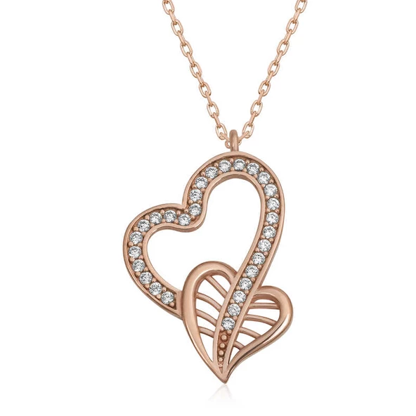 Gümüş Rose Birleşmiş Kalpler Kadın Kolye SL4755 ürün görseli