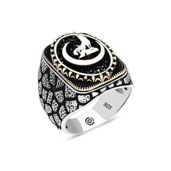 Gümüş Hilal Bozkurt Oval Erkek Yüzük  SL4632