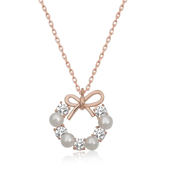 Gümüş Rose İnci Kurdele Kadın Kolye SL4648